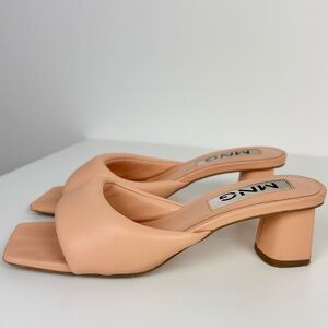 Mango Heeled Sandals Orange Womens Size 37 US 7 Block Heel Slides Colorful.